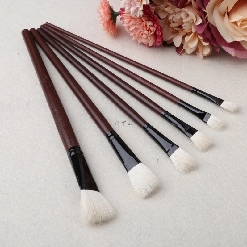 

6Pcs Flat Painting Brushes Set Artist Wool Hair Watercolor Acrylic Oil Drawing