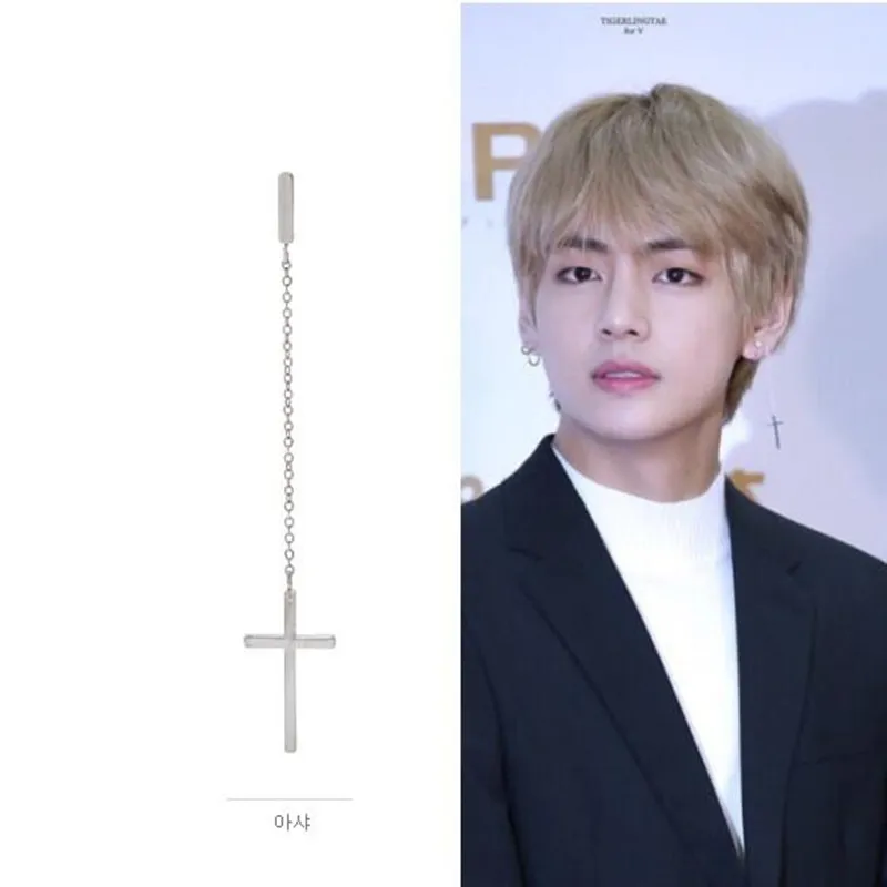 

1pcs Fashion Jewelry Korean Pop Bangtan Boys Album V DNA Cross chains Stud Earrings For Women Men Vintage Geometric Earring
