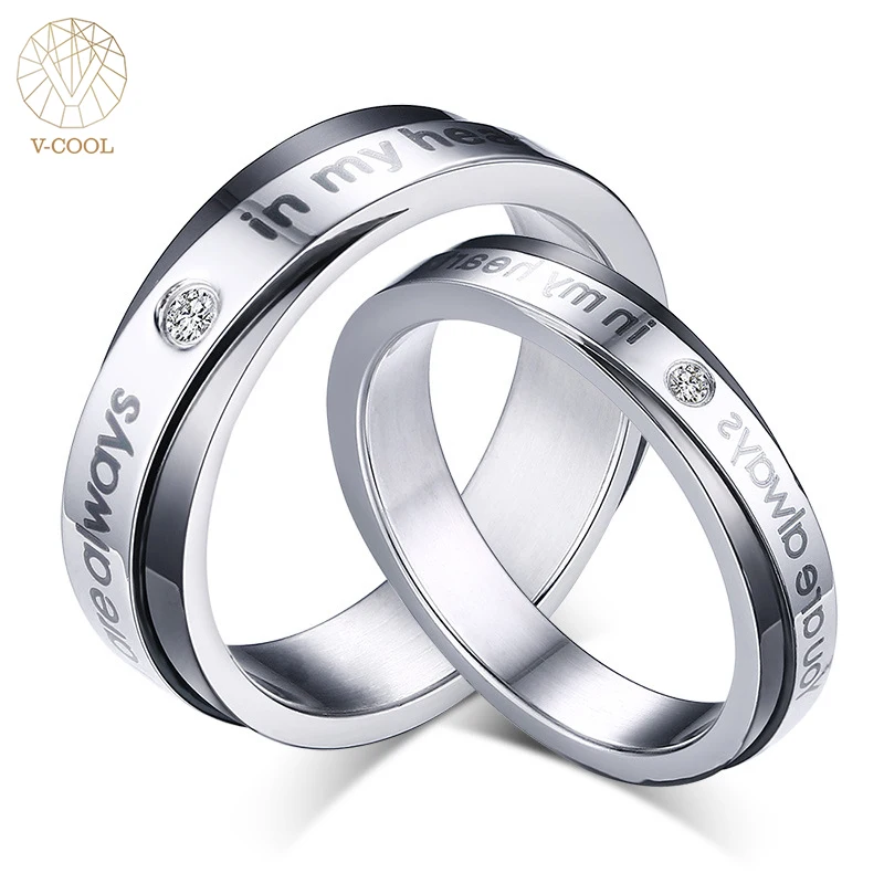 New Arrival 316L Stainless Steel Mosaic Rhinestone Couple Rings Endless Love Engagement Ring For Women Men VR311 | Украшения и