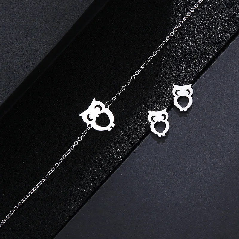 CACANA Stainless Steel Jewelry Sets For Women Owl Shape Necklace Bracelet Earring Jewelry Lover's Engagement Jewelry S1