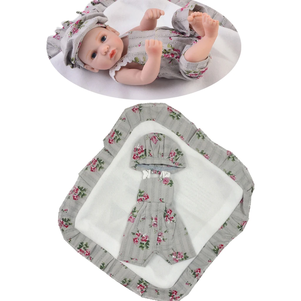 3 Pieces Comfortable Cotton Clothes Newborn Baby Rompers for 10-11inch Reborn Baby Girl Boy Doll Lace Strap Overalls Hat Carpet