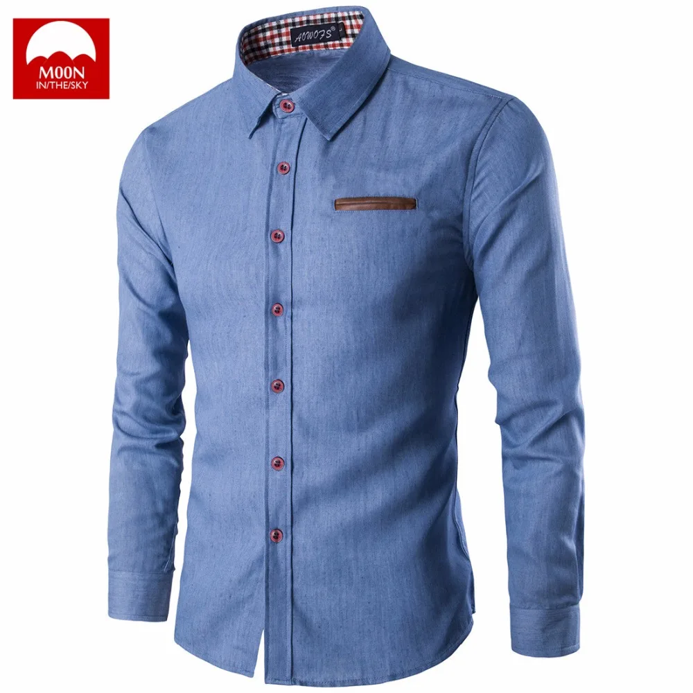 MOON мужские рубашки, модная клетчатая рубашка, облегающие мужские рубашки с длинным рукавом, одежда Chemise Homme CS-026