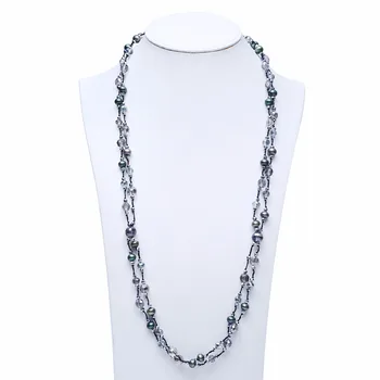 

Retro Crystal Real Black Pearl Necklaces Jewelry Long Two Layers For Women