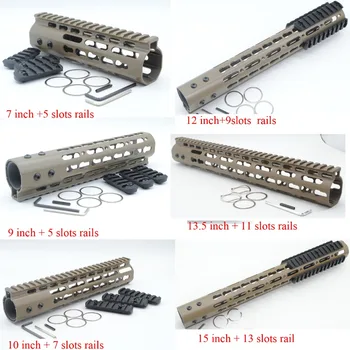 

Tan / FDE 7'' 9'' 10'' 12'' 13.5'' 15'' Free Float Rail Mount Keymod Handguard with Steel Barrel Nut Rail Fit AR-15 / .223 /5.56