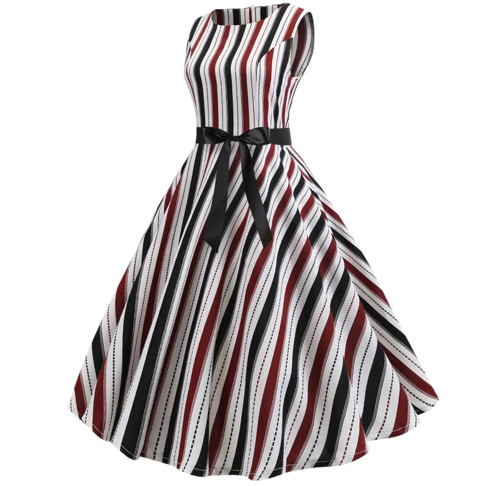 2019 hot style Hepburn wind restoring ancient ways to receive show thin waist posed dress send printing rib striped bodycon