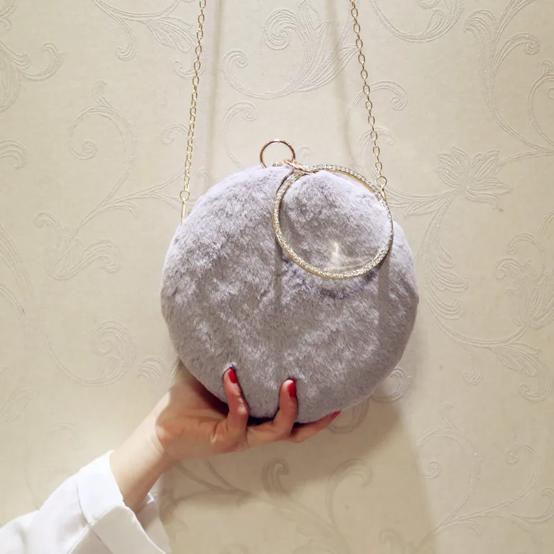

Elegant Ladies Velvet Round Evening Clutch Bag with Chain Shoulder Bag Women's Handbags Purse Wallets for Wedding