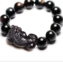 Природный кристалл аксессуары Природные обсидиана повезло pi Сю браслет мужской Для женщин