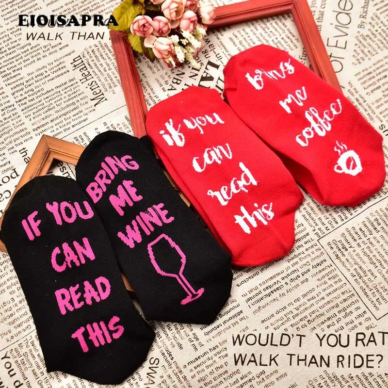 

[EIOISAPRA]"If You Can Read This Bring Me Coffee/Wine" Word Socks Women Harajuku Unisex Skateboard Sokken 2 Color Calcetines