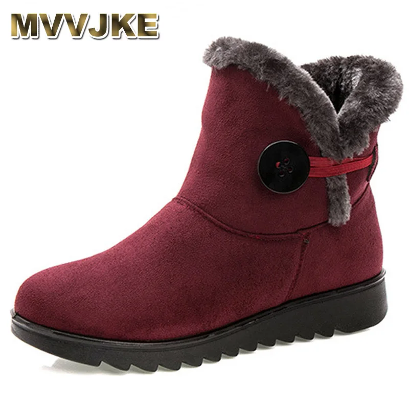 

MVVJKE Winter Women Boots Flock Warm Ankle Snow Boots 2018 Platform Mother Shoes Woman Slip On Flats Button Creepers