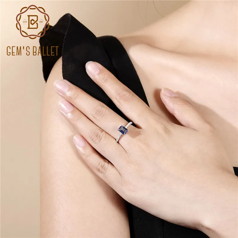 

Gem's Ballet 1.15Ct Natural Iolite Blue Mystic Quartz Fine Ring 925 Sterling Silver Classic Engagement Rings For Women Jewelry