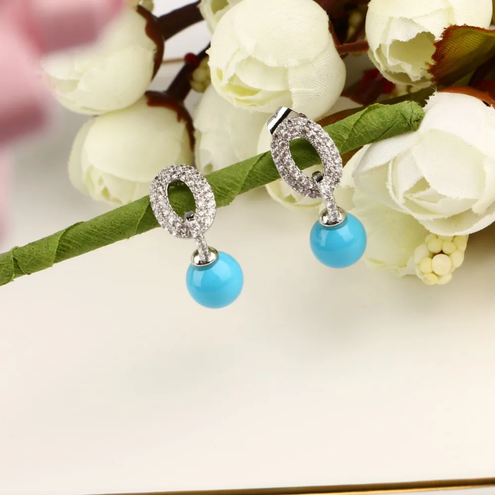 Новое поступление Небесно Голубой Керамика Для женщин серьги Bling со стразами для