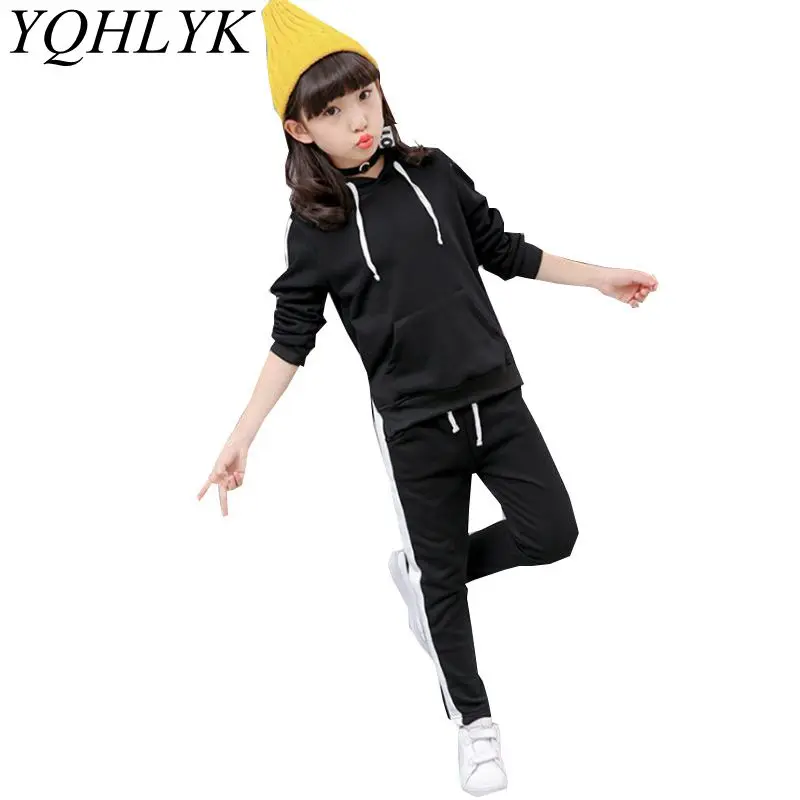 

New Fashion Spring Autumn Girl Suit 2018 Korean Children Hooded Tops + Trousers Sweet Casual Kids Clothes 2PSC Set 4-14Y W203