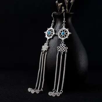 

Gold emperor S925 silver, silver craft earrings wholesale long tassels female national wind peace and silver earrings
