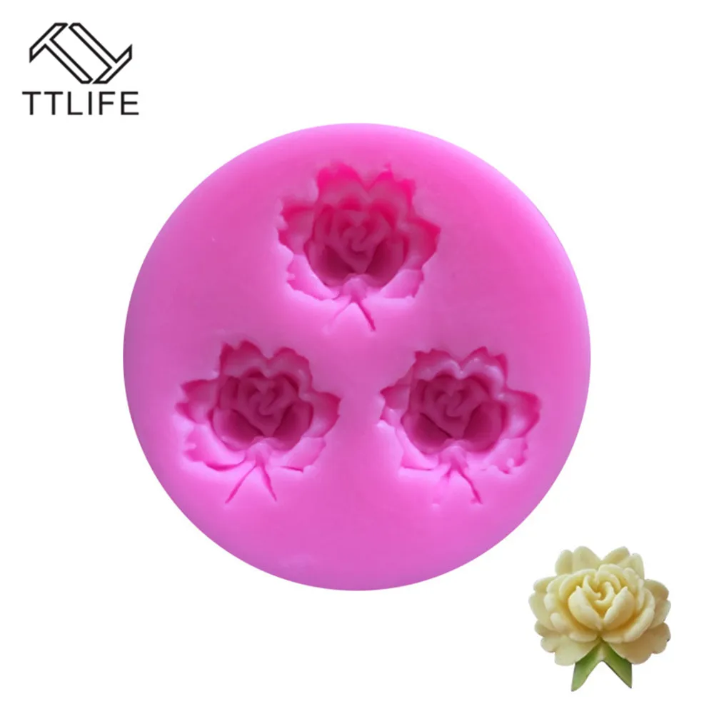 

TTLIFE 3 Holes Rose Flower Silicone Molds Sugarcraft Fondant Cake Decorating DIY Tools Chocolate Gumpaste Kitchen Baking Moulds