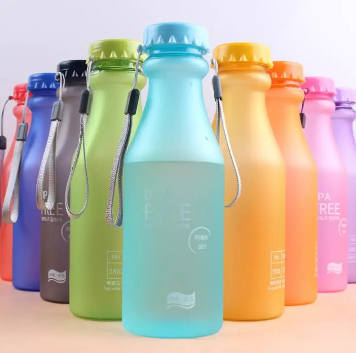 

150PCS/lot Unbreakable Plastic Sports Water Bottles 550ml Portable Leak-Proof Drinking Accessories with Lid and Rope SN1588