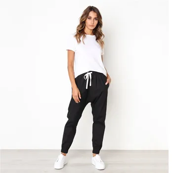

Cargo Pants Women Black Gray Army Green Loose Harem Pants 19 New Spring Elastic Waist Ankle-length Pants Clothing Feminina LD849