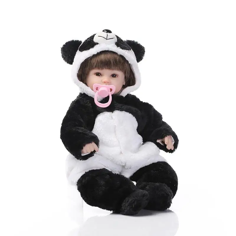 

Simulation Doll Toy Fashion Panda Dress up Baby Soft Silicone Reborn Dolls unisex Kids Gift Toys Send Free Accessories