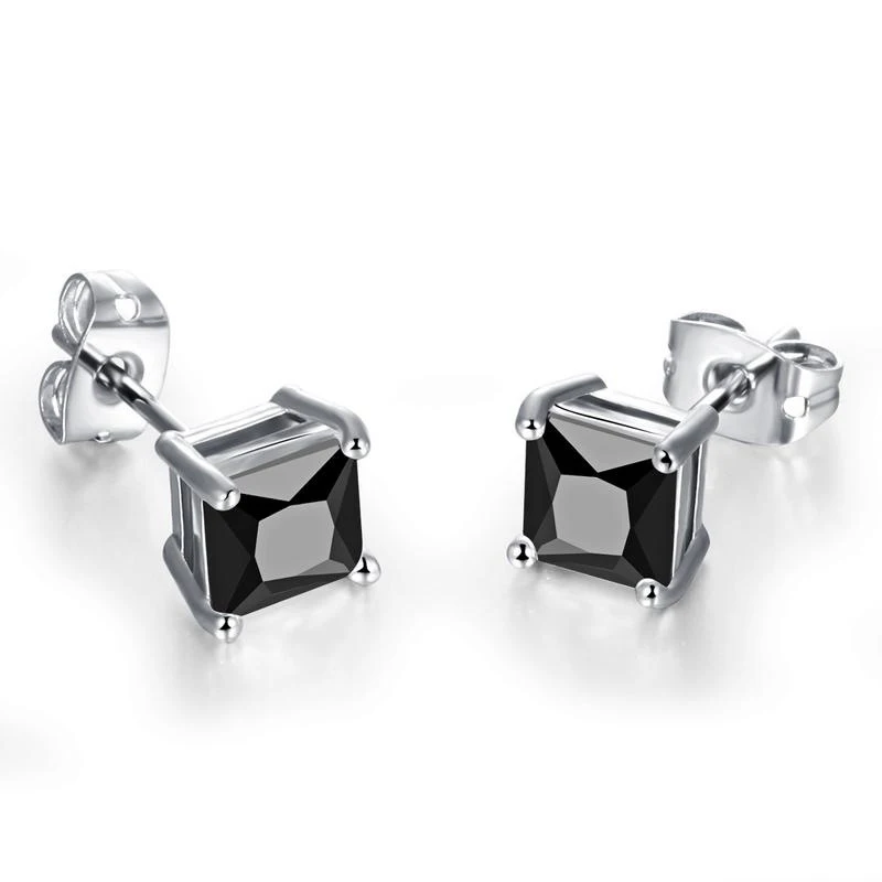 

1Pair Cubic Zirconia Earring Titanium Steel Black White CZ Stone Square Stud Earrings for Men Punk Rock Jewelry