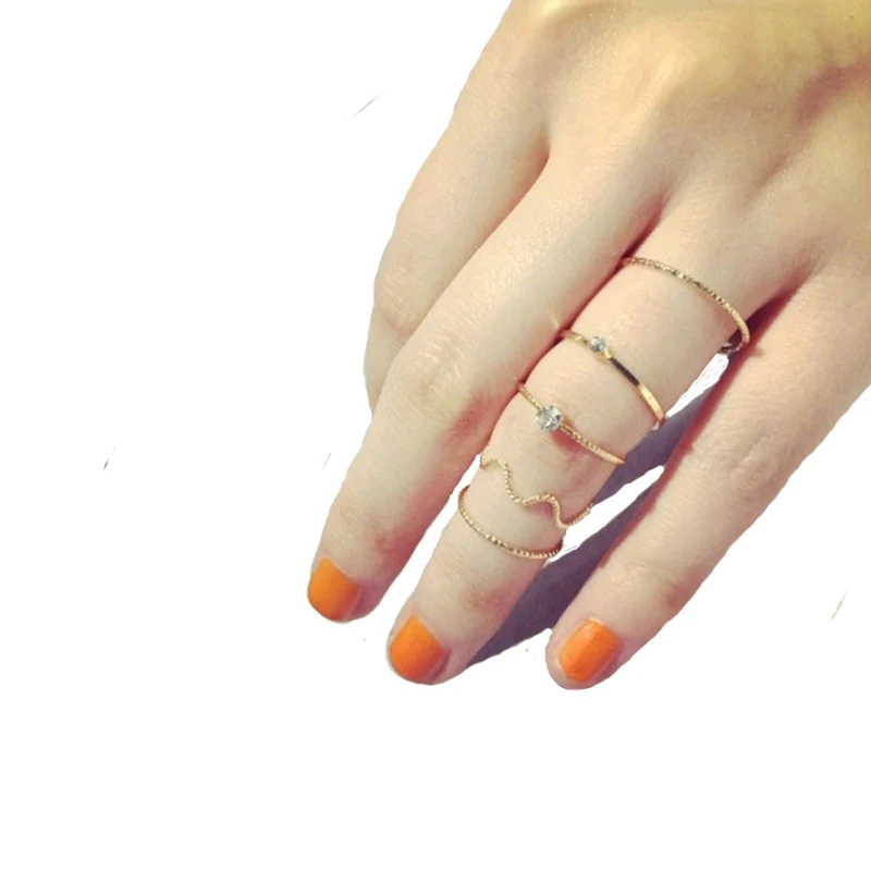 

2019 5pcs/Set Gold Twist Geometric Ring For Women Jewelry Fashion Cute Thin Slim Knuckle Joint Ring Set Female Party Gifts