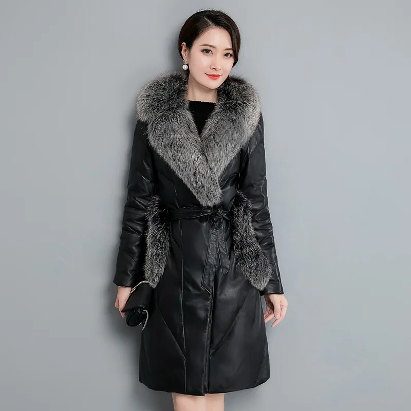 2018 Manteau Bas Renard Moutons Femmes Section Vers Veste Peau Le De Nouvelles Longue Dans Col Black D'hiver Fourrure Chaude Cuir Tq237 En La Mince xxp6wX
