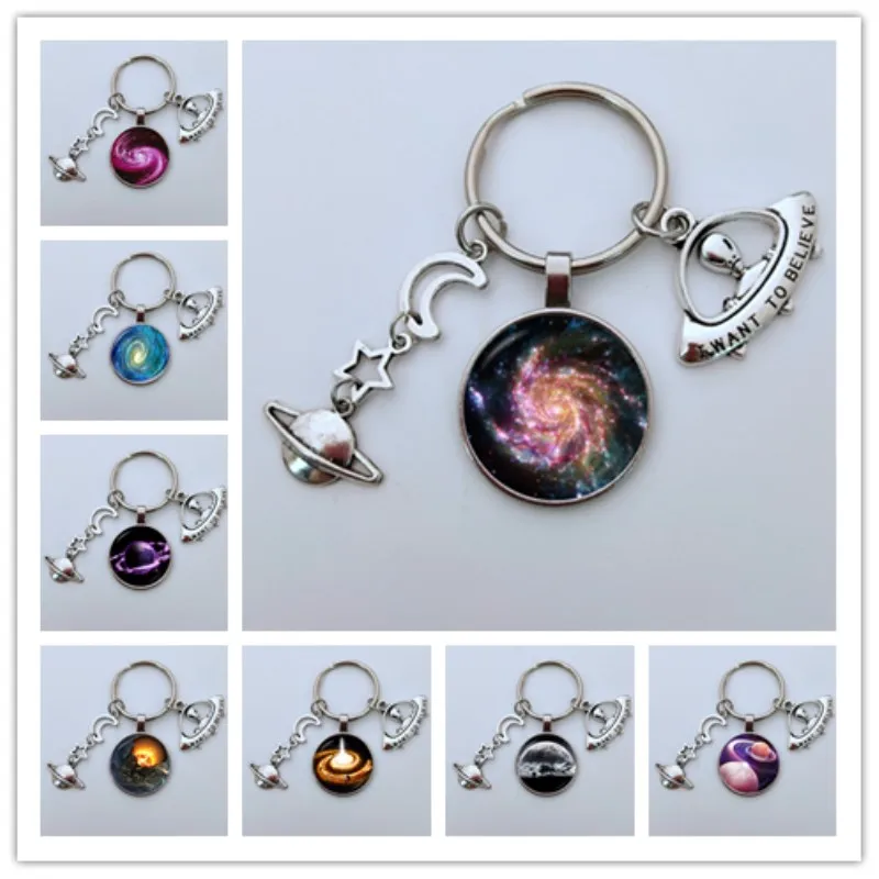 

Fashion jewelry cosmic keychain planet pendant nebula vintage galaxy pendant Saturn charm keychain UFO key ring jewellery