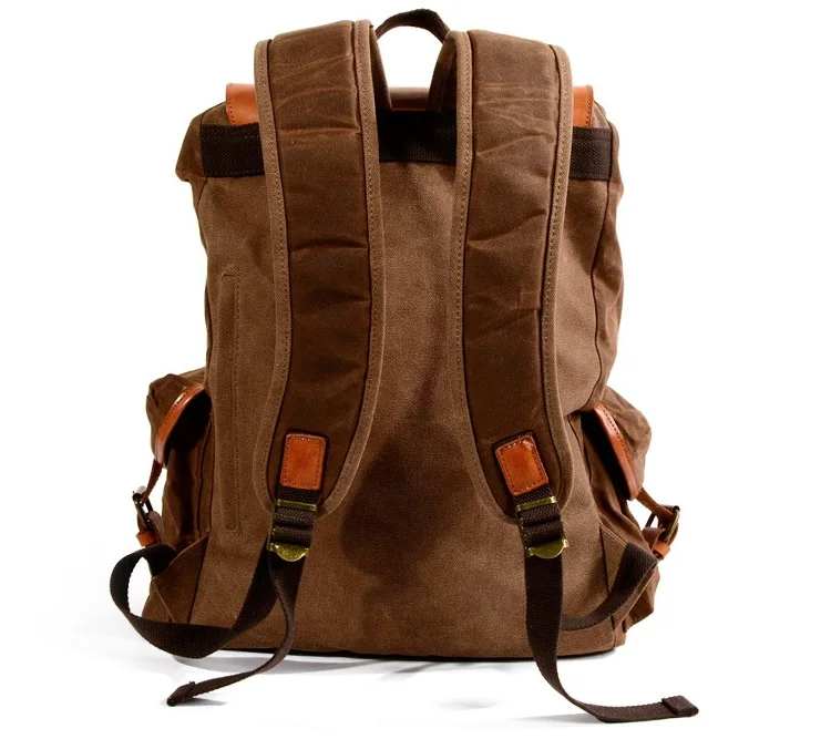 Роскошный холщовый рюкзак с масляным воском, мужские кожаные рюкзаки для путешествий, большая емкость, винтажная школьная сумка на плечо, Мужская водонепроницаемая сумка