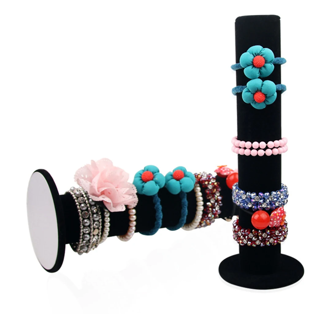 Portable PVC Bar Velvet Covered T-Bar Vertical Tower Jewelry Bracelet Watch Stand Bangle Display White/Black