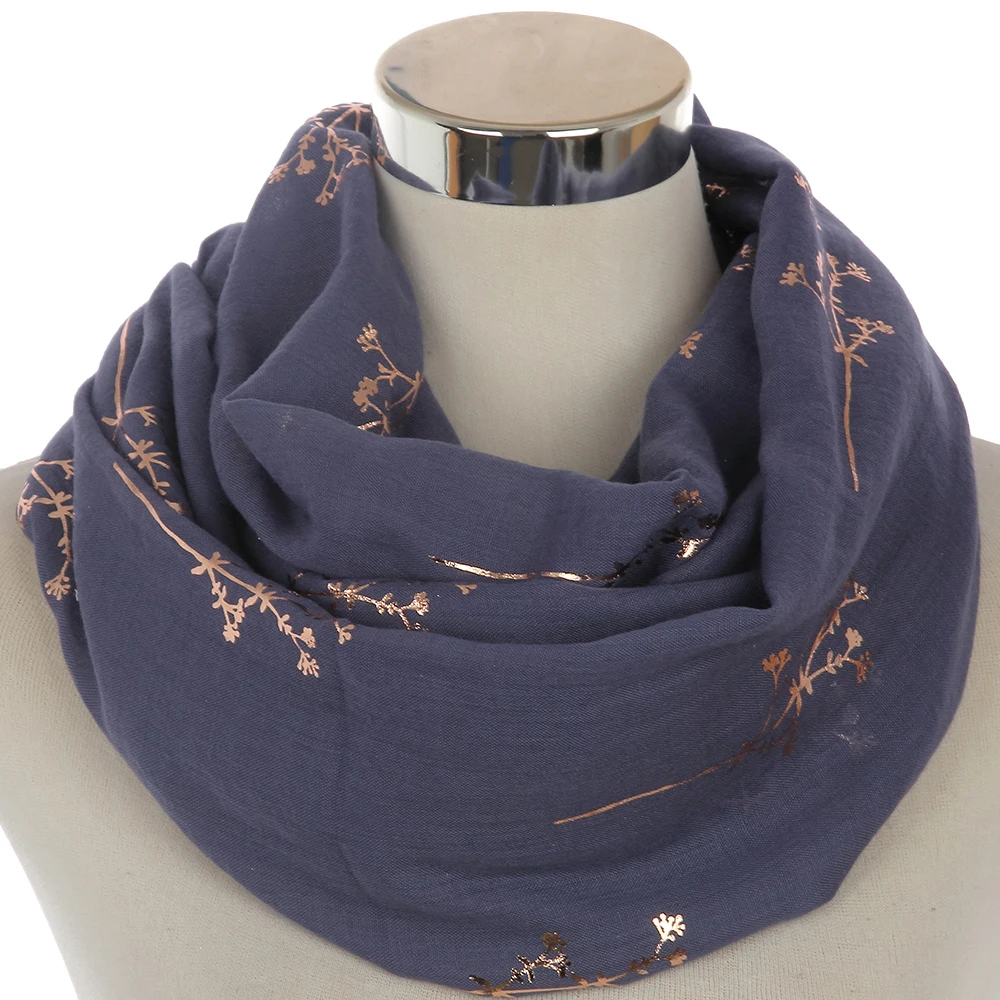 

Winfox 2019 New Women Ring Snood Neck Scarf Black Grey Navy Metallic Gold Foil Glitter Floral Tree Branches Infinity Scarf