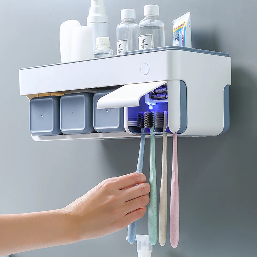 

Toothbrush Holder Multifunction UV Sterilizer Wall Mounted Automatic Toothpaste Dispenser Antibacterial Toothbrush Holder