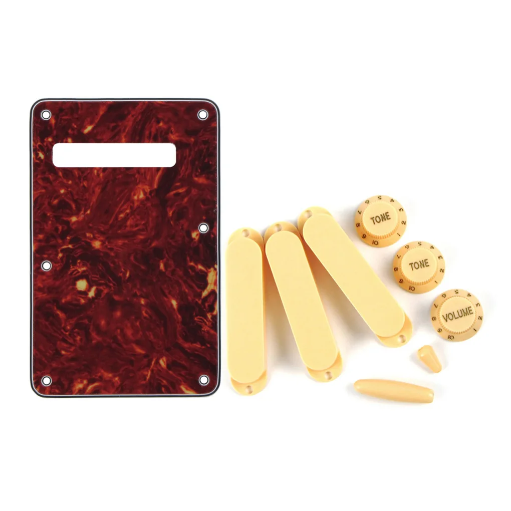 

Set of Strat Guitar Back Plate Guitar Knobs Pickup Covers 5-Way Switch Tip Tremolo Arm Tip