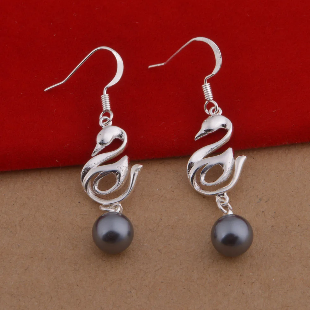Hot Sell Sterling Silver Jewelry Drop Earrings Black Pink Pearl Jewelry India Silver Plated 