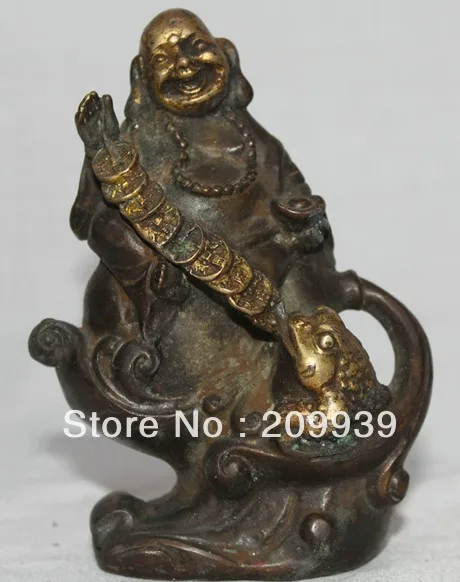

001180 Old Tibet Tibetan Buddhism Bronze gilding Happy Maitreya Buddha Spittor statue