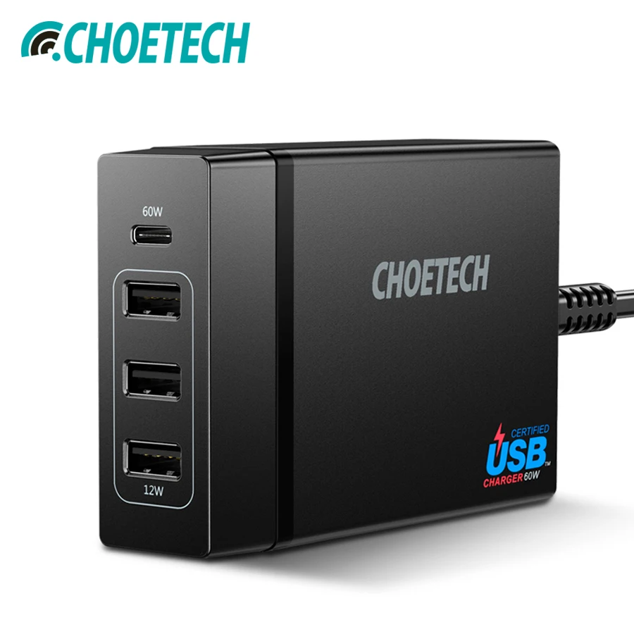 

CHOETECH Multi Usb Charger USB C 72W 4 Port USB Type C PD Charger Station Type-C For MacBook Pro iPad Pro iPhone XS MAX Huawei