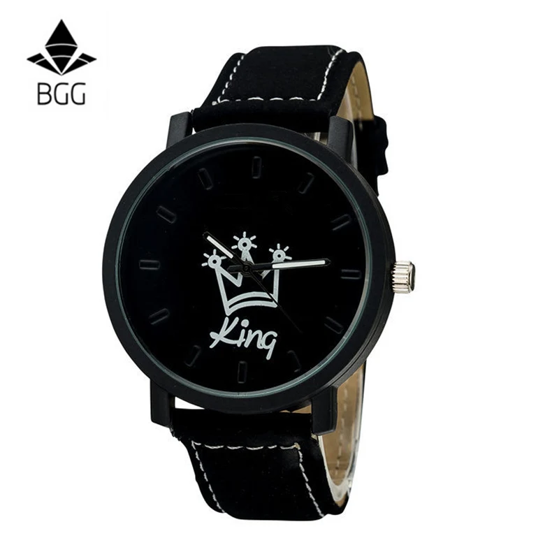 Кварцевые часы King Queen для женщин и мужчин кварцевые с кожаным ремешком|clock brand|clock
