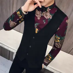 Chemise homme Фирменная Новинка slim fit рубашка для мужчин поддельные 2 шт. S рубашки домашние муж. с длинным рукавом универсальные свадеб