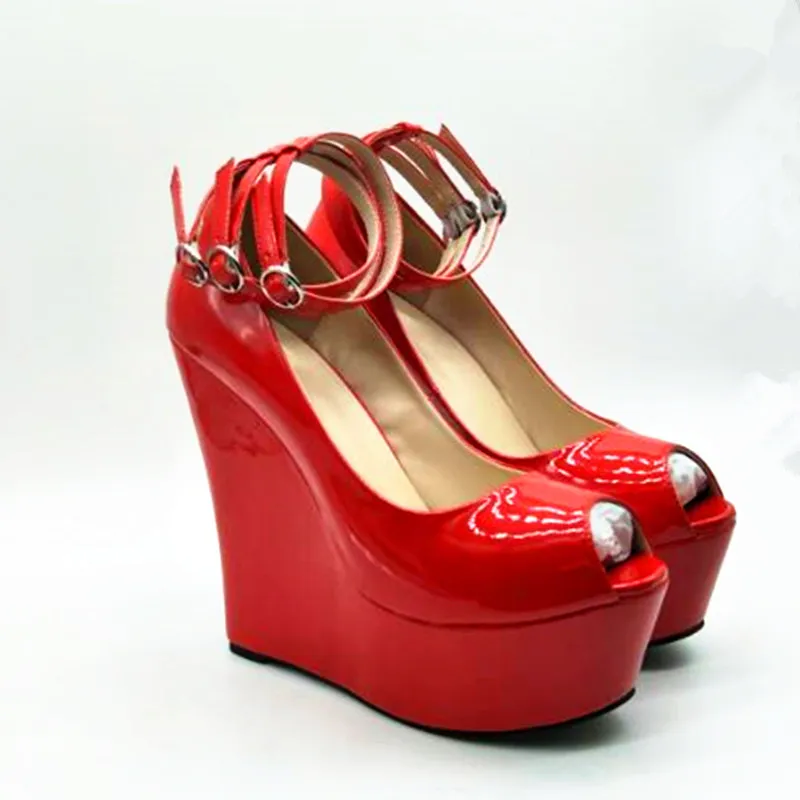FGHGF/обувь на очень высоком каблуке 16 см, высокая платформа 4,5 см, женские туфли на танкетке черного и красного цвета, большие размеры на заказ