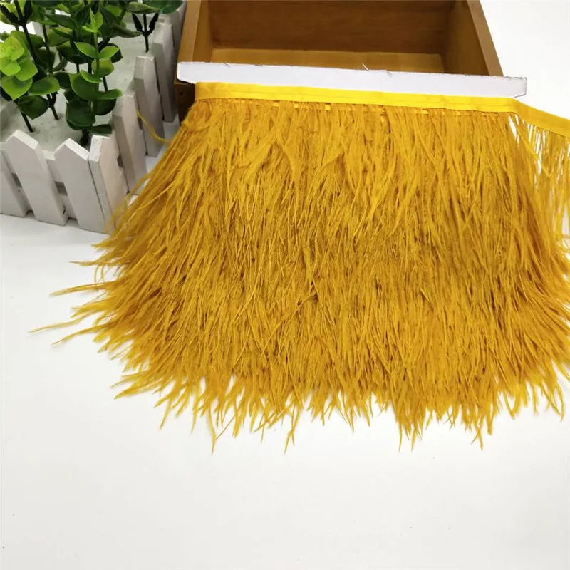 Новинка! высококачественная лента из страусиных перьев, длина пера 8-11 см/аксессуары для одежды DIY 26 цветов на выбор - Цвет: Gold