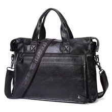 Винтажная мужская сумка на плечо из натуральной кожи, портфель, повседневная мужская сумка для ноутбука, 14 дюймов, сумка, большая вместительность, на молнии, мужские сумки через плечо