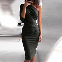 Bodycon Dress Hip-Midi Bigsweety Sexy Elegant Women One-Shoulder Casual Sheath Package