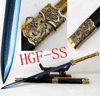 

Real Hand Forging Full Tang Manganese Steel Sharp Blade KungFu Chinese Sword Han Jian/ebony wood Scabbard Dragon Knife fitted