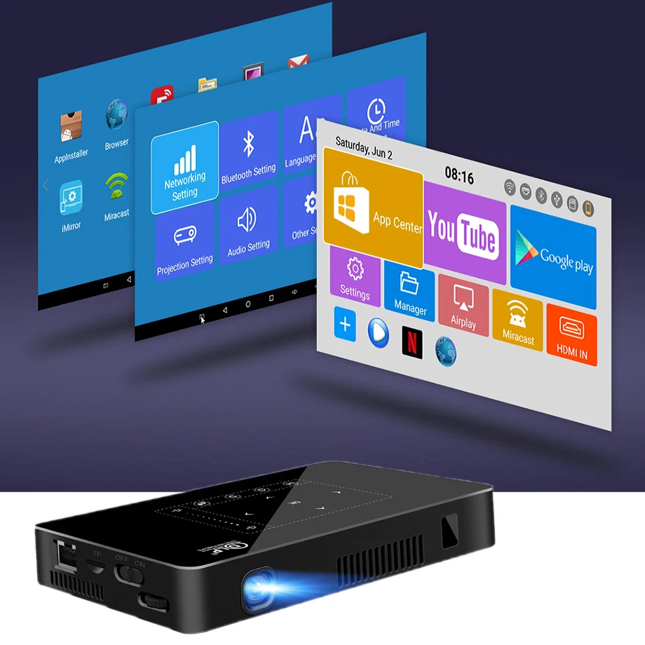 Smartldea HD Mini Smart DLP projector android 9.0 wifi beamer bluetooth 4K Build-in battery touch keys Airplay Miracast DLNA