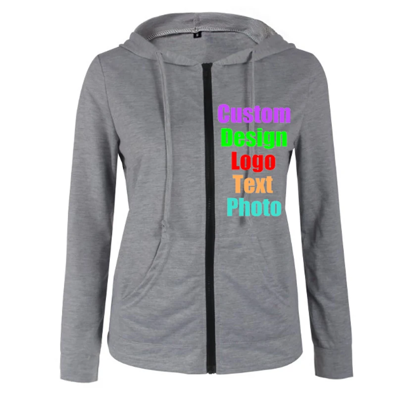 

Spring Autumn Hooded Zipper Pockets Women Sweatshirt Solid Custom Logo Photo Text Printed Jacket Punk Hip Hop Rock hoodies Top