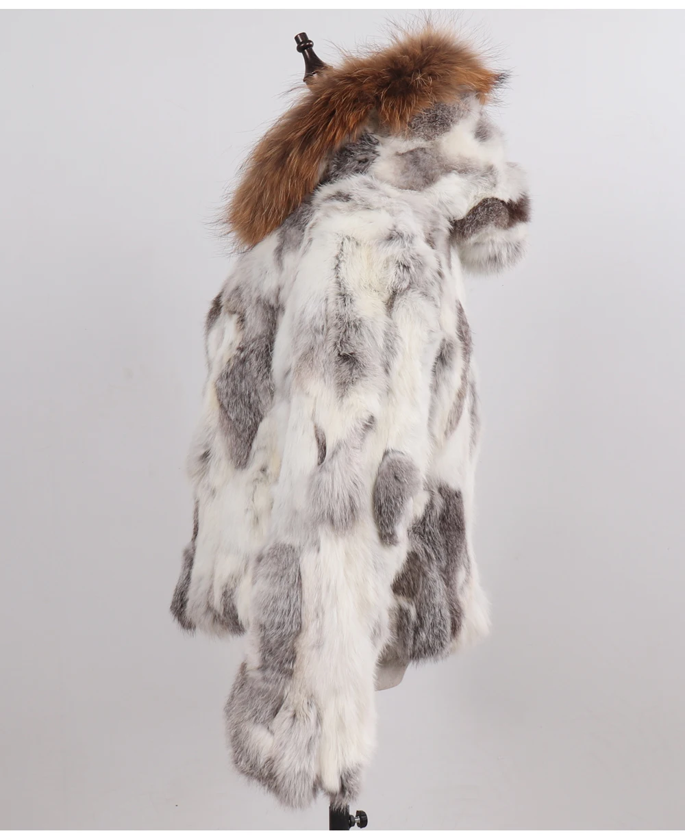 Новые русские женские пальто из натурального кроличьего меха, зимняя теплая куртка из натурального кроличьего меха, женская теплая верхняя одежда с капюшоном из меха енота