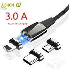 Магнитный зарядный кабель WSKEN X1Pro для iPhone, зарядное устройство, кабель Micro USB 3A, Быстрый usb type C, USB C, магнитный кабель, провод, шнур, адаптер