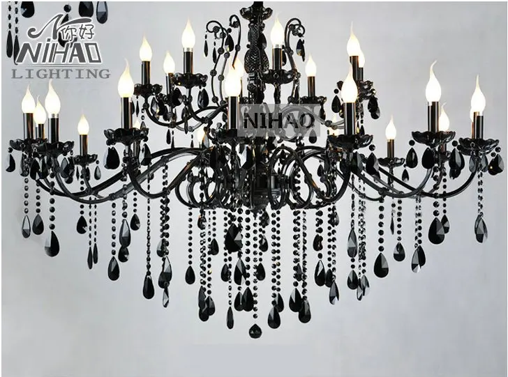 

Vintage Black 24 Arms Chandelier Crystal Light Fixture Large American Princess Wrought Iron Lustre Hanging Lamp MD2520 L24