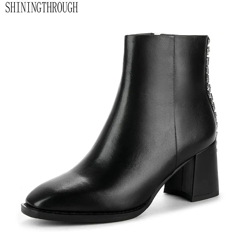 

100% Genuin Eleather Women Fashion Ankle Zipper Women Boots Sexy Square High Heel Women Shoes Spring Autumn Party Dancing Shoes