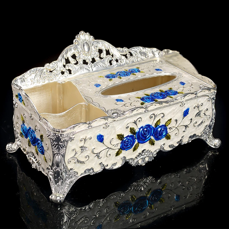 

European-style retro fashion metal tissue box home restaurant reception handicrafts KTV multi-function storage box