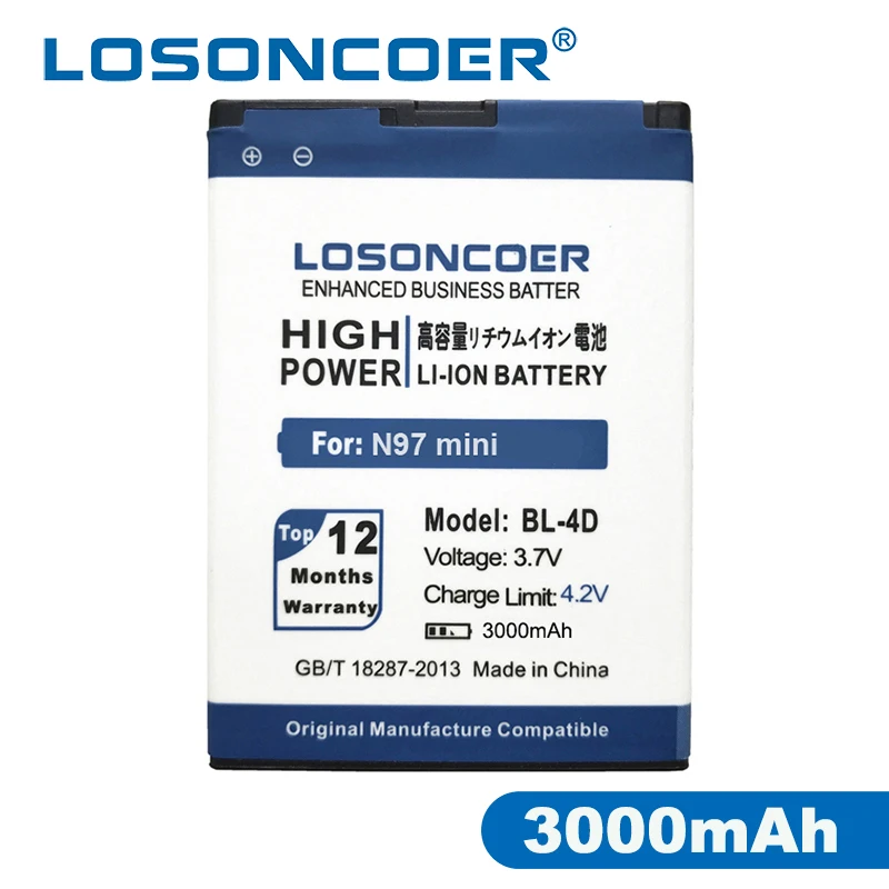 

LOSONCOER 3000mAh BL-4D BL 4D High Quality Phone Battery For Nokia N97 Mini N8 N8-00 E5 E5-00 E7 E7-00 N8 T7 702T N5 808 Battery