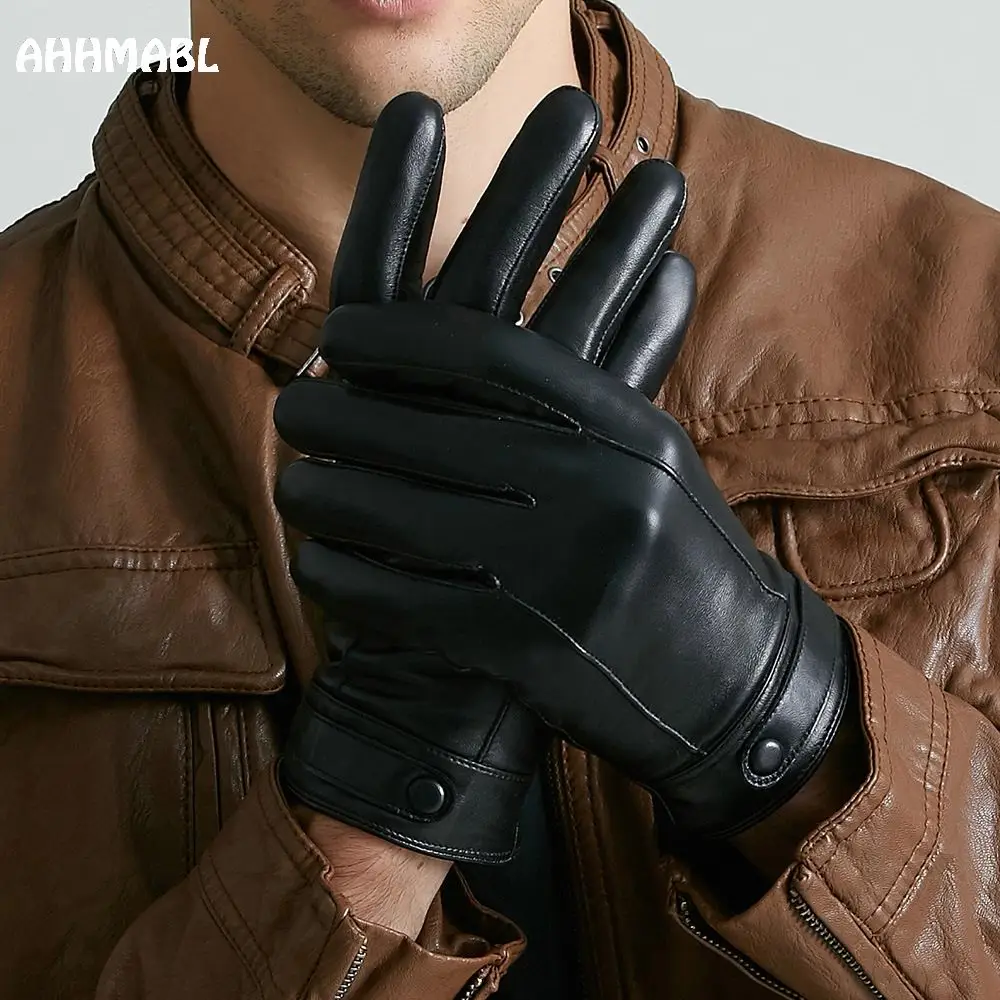 2018 Для мужчин Зимние перчатки Натуральная овечья кожа перчатки короткие Дизайн Сенсорный экран из натуральной кожи перчатки сетки