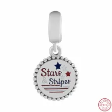 925 стерлингового серебра многоцветный эмаль звезды и полосы Кулон талисман из бусин ручной работы Fit PANDORA Подвески для женщин ювелирных изделий FL665